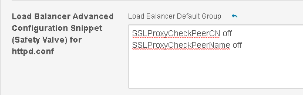Hue Load Balancer Advanced Configuration Snippet (Safety Valve) for httpd.conf dialog box in Cloudera Manager